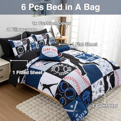 A Nice Night Sports Baseball Comforter Full Bedding Set for Boys,Blue