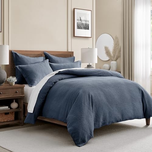 Levtex Home Cloud Waffle Twin/Twin XL Comforter Set (68x88in) with 1 Pillow Sham (26x20in) - Solid Waffle Cotton Texture - Navy - 100% Cotton Twin Size Comforter Set - Soft, Pre-Washed