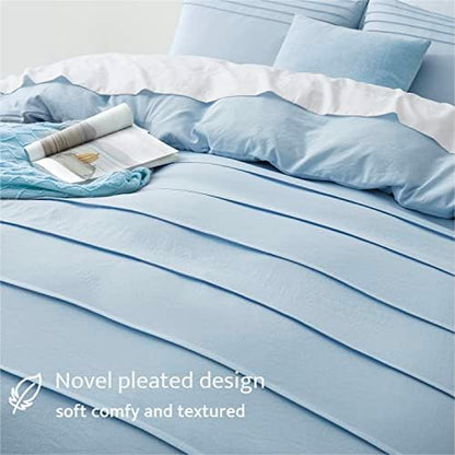 Oli Anderson 3PCS Pleated Duvet Cover Set, Airy Blue, Queen