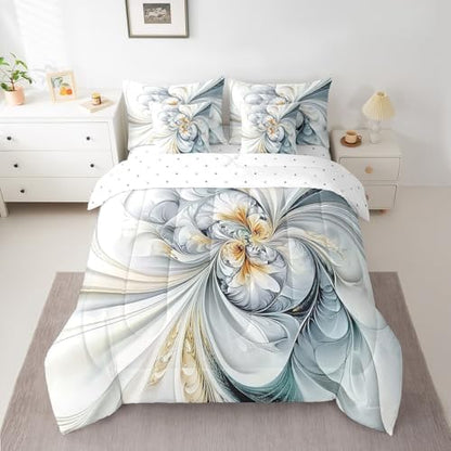 Erosebridal Marble Floral Bedding Set for Kids Teens,Abstract Art Comforter Set Twin Size,Gradient Tie Dye (Comforter+Fitted+Flat Sheet+2 Pillowcases+2 Throw Pillow Covers) 7 Pieces Bed Set