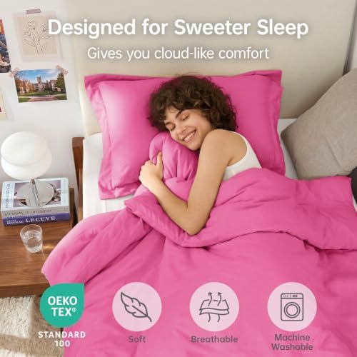 MUXHOMO Twin/Twin XL Comforter Set, All Season Ultra Soft Down Alternative Bedding - 3 Piece Lightweight Bed Set Includes 1 Comforter (68"x88") and 1 Pillow Shams (20"x26"), Hot Pink