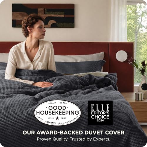 Bedsure PureWoven 3 Pieces 100% Cotton Waffle Weave Duvet Cover Set, Queen
