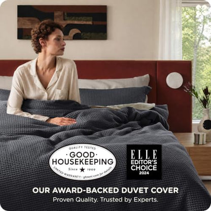 Bedsure PureWoven 3 Pieces 100% Cotton Waffle Weave Duvet Cover Set, Queen