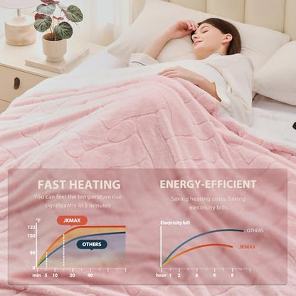 Heated Electric Blanket- Electric Throw Blanket 100"x90" for Bed- 5 Heating Levels& 4 Hours Auto Off for Home Office - Soft Faux Fur for Full Body(Pink)