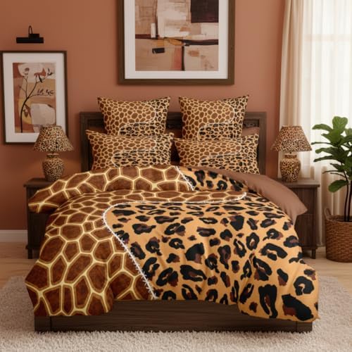 CCoutueChen Leopard Giraffe Comforter Set, Brown, Twin, 3 Piece