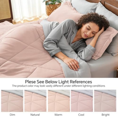 BEDELITE Twin XL Comforter Set 5 Pieces, Reversible Dusty Pink Bed in A Bag