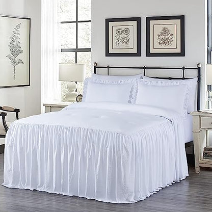 Chezmoi Collection Sinclair 3-Piece Ruffle Skirt Bedspread Set - French Country Chic Farmhouse - Full, White