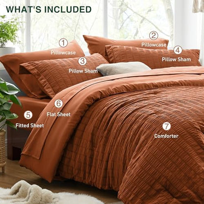Love's cabin Seersucker Terracotta California King Comforter Set