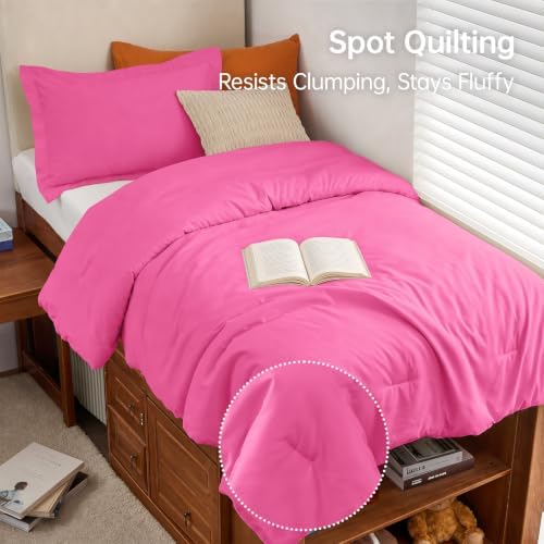 MUXHOMO Twin/Twin XL Comforter Set, All Season Ultra Soft Down Alternative Bedding - 3 Piece Lightweight Bed Set Includes 1 Comforter (68"x88") and 1 Pillow Shams (20"x26"), Hot Pink