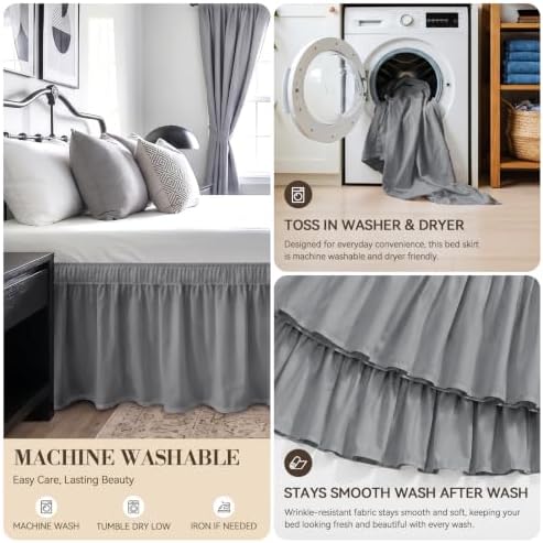 RIMELA Bed Skirt with Split Corners, King, 18 Inch Drop, Silver Grey