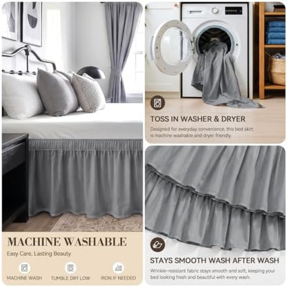 RIMELA Bed Skirt with Split Corners, Queen, 15 Inch Drop, Silver Grey