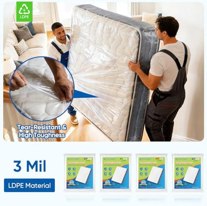 TICONN 1PK Plastic Mattress Bags for Moving, Waterproof Mattress Cover