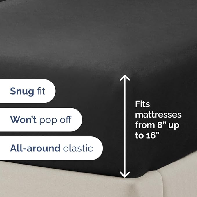 Full XL Bed Sheet - 4 Piece Full XL Bed Sheets Set - Soft, Breathable & Cooling - Hotel Luxury Bedding for Women, Men, Kids, Teens, Boys & Girls - Deep Pockets, Comfy, Fade and Wrinkle Free - Black