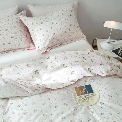 Girls Floral Comforter Set Twin XL Garden Flower Print Bedding Sets Soft Fluffy Vintage Pink White Floral Bedding Comforter Set Cottagecore Botanical Flowers Comforter with 2 Pillowcases Twin XL Size