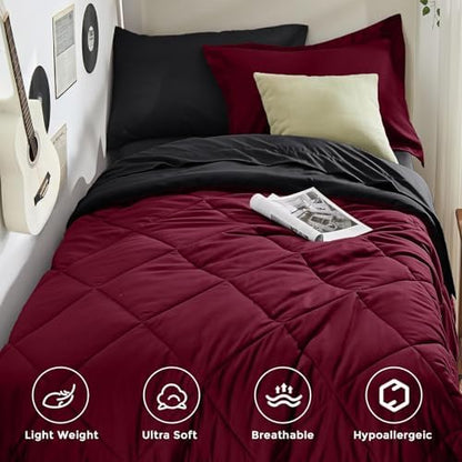 HEVUMYI 5-Piece Twin XL Comforter Set, Red & Black Bed in a Bag