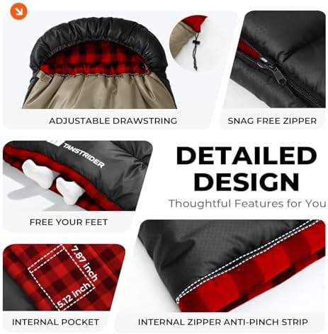 Cotton Flannel XXL Winter Sleeping Bags for Adults Big and Tall,Cold Weather 90x39 Inch Camping Sleep Bag,Waterproof Machine Washable 4 Season Outdoor Camping Gear,2-Way Zipper