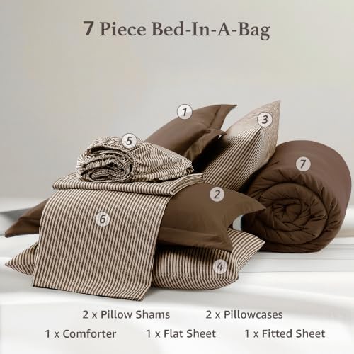 Monbix Full Size Comforter Sets-7 Pieces Soft Bed in a Bag Full Bedding Set