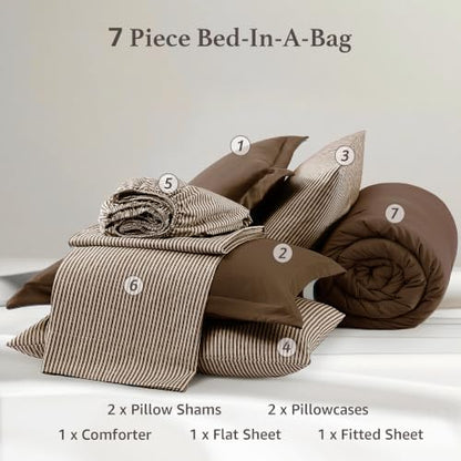 Monbix Full Size Comforter Sets-7 Pieces Soft Bed in a Bag Full Bedding Set