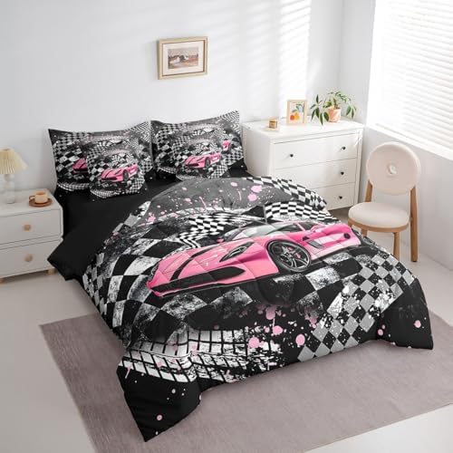 Girls Boys Racing 7 Pcs Comforter Set Full Size Bed in a Bag,Kids Race Car Bed Set Room Decor,Extreme Sports Bedding Sets with Comforter,Flat,Fitted Sheet,Pillowcases,Pillow Covers