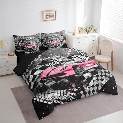 Girls Boys Racing 7 Pcs Comforter Set Full Size Bed in a Bag,Kids Race Car Bed Set Room Decor,Extreme Sports Bedding Sets with Comforter,Flat,Fitted Sheet,Pillowcases,Pillow Covers