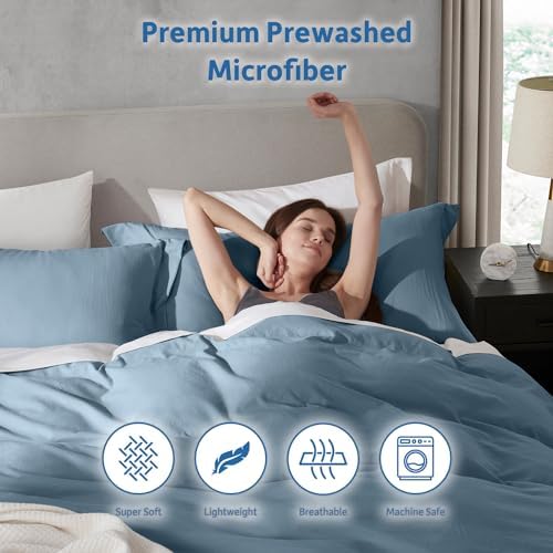Hearth & Harbor Prewashed Full Duvet Cover Set, Stone Blue