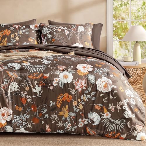 Queen Comforter Set - 7 Pieces Soft Floral Bed in a Bag Queen Bedding Sets