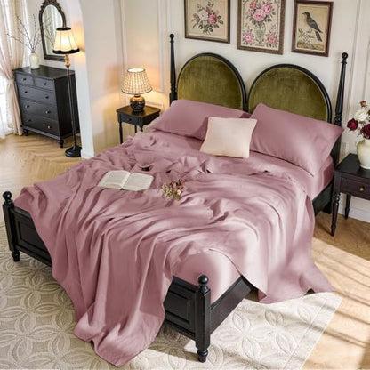 SONORO KATE 100% French Linen Cal King Size Sheets Set,Natural Flax Bedding