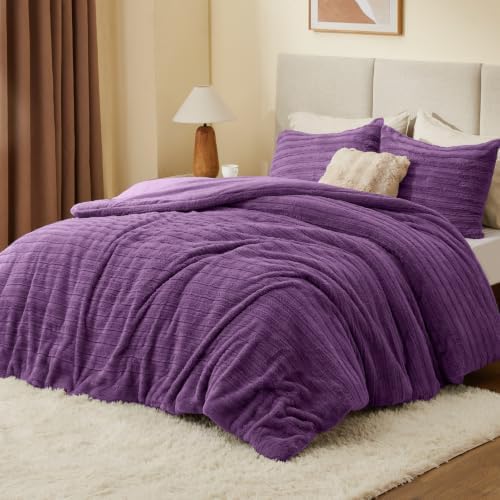 BEDELITE Faux Fur King Size Comforter Set, Fluffy Bed Set, Purple