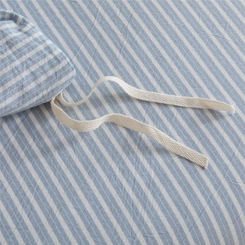 JIYUAN Queen Washed Cotton Duvet Cover Set, 3-Piece, Linen-Like Pinstripe