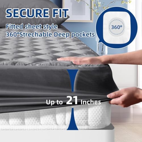Twin XL Mattress Protector Waterproof, Fitted Deep Pocket 8"-21", Gray