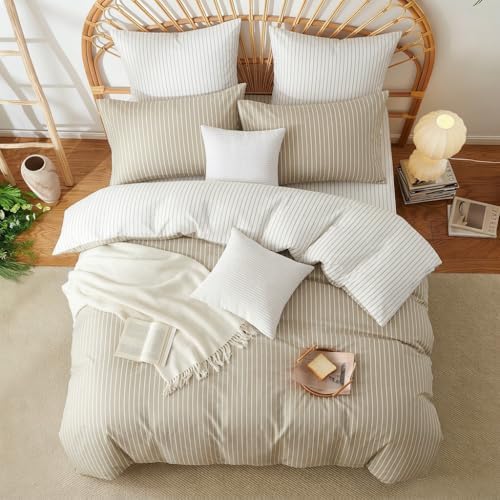 Nayoroom Striped Comforter Set King Reversible Brown White Stripe Bedding