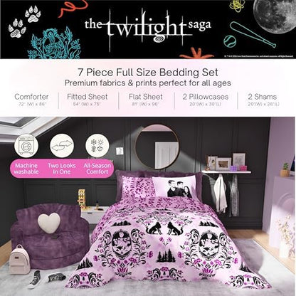 Twilight The Saga Bedding Set, Full Size 7 Piece Reversible Comforter and Sheet Set with Sham, (Officially Licensed Product) by Franco
