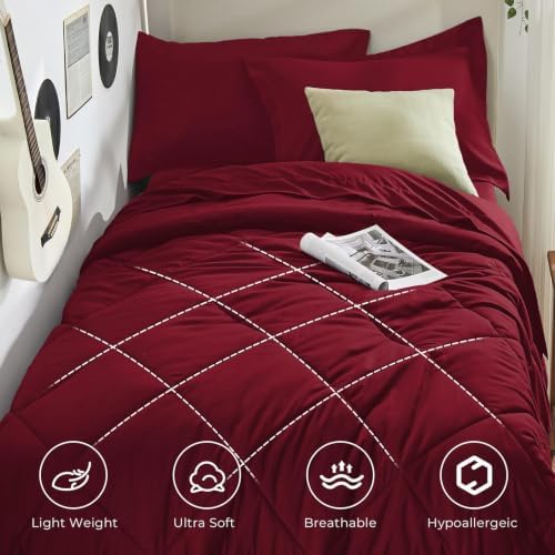 HEVUMYI 5-Piece Twin XL Comforter Set, Red Bed in a Bag