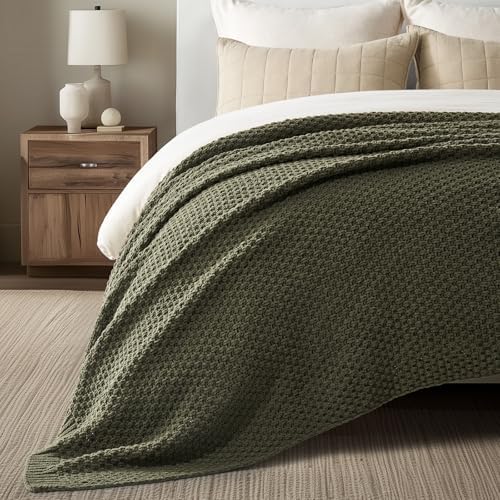 EVERGRACEHOME Chunky Chenille Knit Throw Blanket, 108x92, Olive Green
