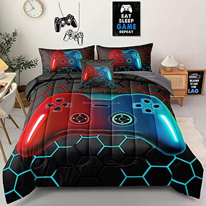 6 Pieces Gaming Bedding Set Queen Size for Boys Gamer Comforter Set for Boys Girls Kids Teens 6 Piece Bed in A Bag Video Game Bedding for Gamer Room Decorative Queen49