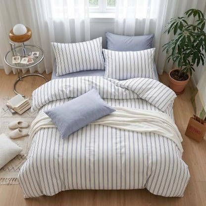 Nayoroom Blue Striped Comforter Set Queen Navy Pinstripe Coastal Bedding