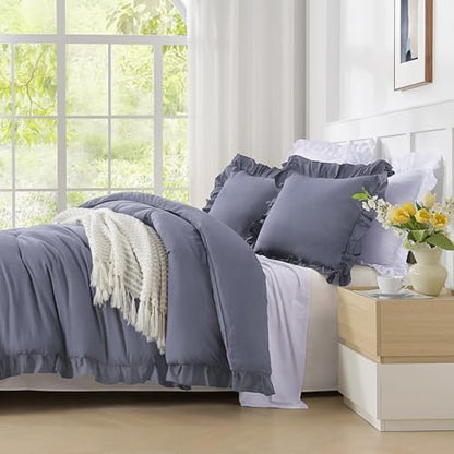 Andency Dark Blue California King Comforter Set, 3 Pcs Shabby Chic Bedding