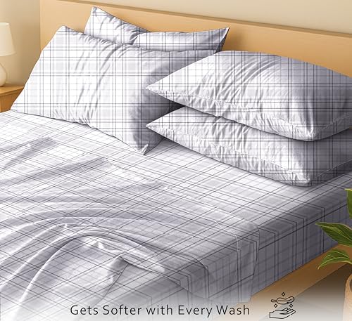 RUVANTI 100% Cotton Twin Sheets, Percale Weave Twin Sheet Set, Open Check