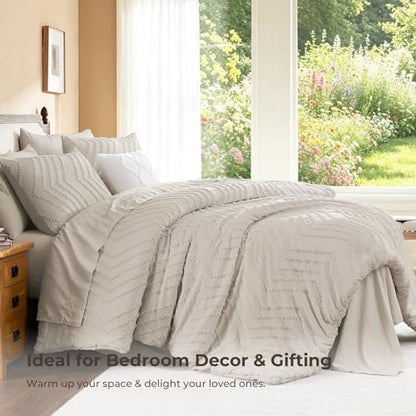 Litanika Oatmeal Twin/Twin XL Comforter Set - 5 Pieces Boho Bed in a Bag