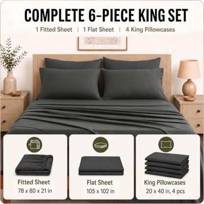 CozyLux King Size Sheets Set 6-Piece, 21-Inch Deep Pocket, Soft Feel