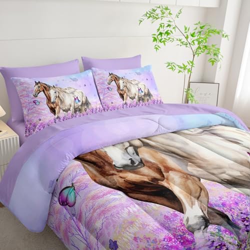 HOSIMA 7Pcs Horse Queen Comforter Set Animal Bedding Room Decor for Teens.