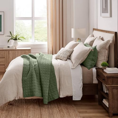 Levtex Home Cloud Waffle Full/Queen Quilt Set (88x92in) and 2 Pillow Shams (26x20in) - Box Quilted Waffle Texture - Forest Green - Cotton Full/Queen Size Quilt Bedding Set - Lightweight Soft