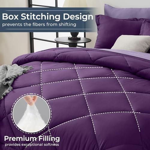 HEVUMYI 7-Piece Queen Comforter Set, Purple & Light Purple Bed in a Bag