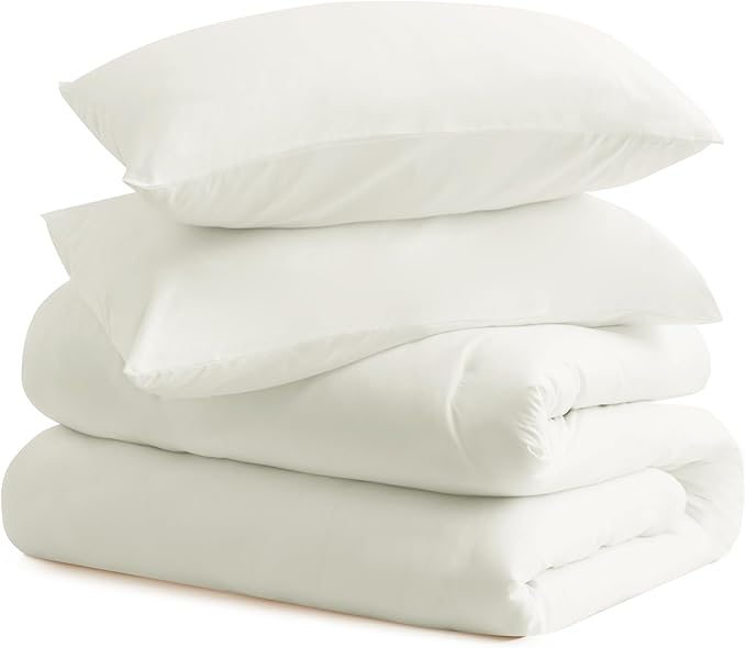 CozyLux Full Size Comforter Set Ivory, 3 Pieces Solid Breathable Quilted Bedding Sets, Luxury Lightweight Soft Bed Set with Down Alternative Comforter and 2 Pillowcases for All Seasons