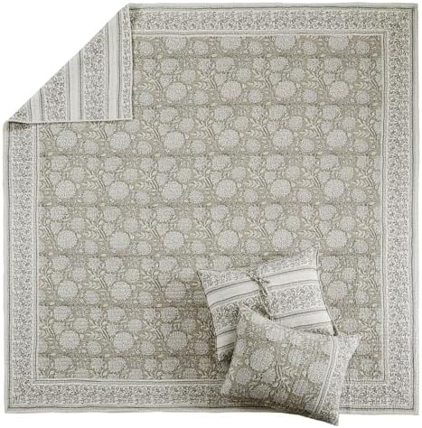 Levtex Home Adare Taupe Reversible King/Cal King Quilt Set (106x92in) and 2 Pillow Shams (36x20in) - Floral Bedding - Taupe White - Cotton King Size Quilt Bedding Set - Lightweight, Soft, Pre-Washed