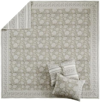 Levtex Home Adare Taupe Reversible King/Cal King Quilt Set (106x92in) and 2 Pillow Shams (36x20in) - Floral Bedding - Taupe White - Cotton King Size Quilt Bedding Set - Lightweight, Soft, Pre-Washed