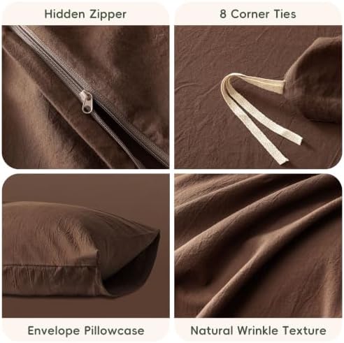 JIYUAN Twin Washed Cotton Duvet Cover Set, 2-Piece, Relaxed Linen Feel