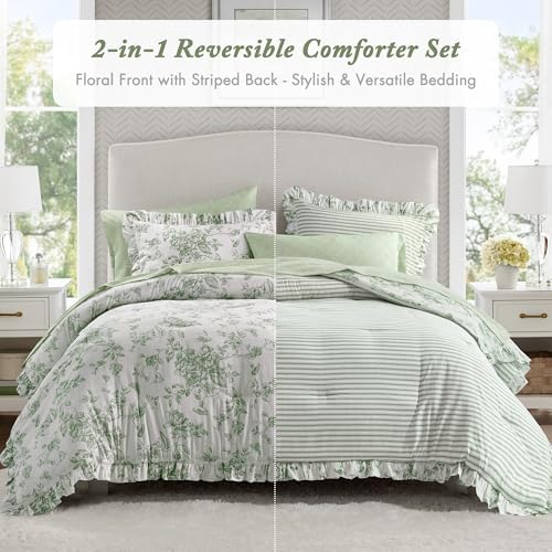 Madison Park Essentials Green Floral Comforter Set with Sheets Queen,7pc