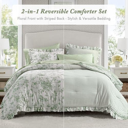 Madison Park Essentials Green Floral Comforter Set with Sheets Queen,7pc