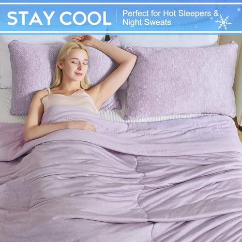 CHOSHOME Cooling Comforter Cooling Blanket, Q-Max 0.45 Cool Sleeping Summer Blanket for Hot Sleeper Night Sweats, Cal King 96" x 102", Purple
